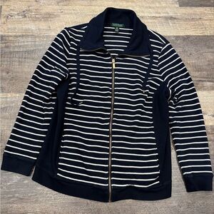 Lauren Ralph Lauren navy and white striped full-zip sweater jacket Size 1X